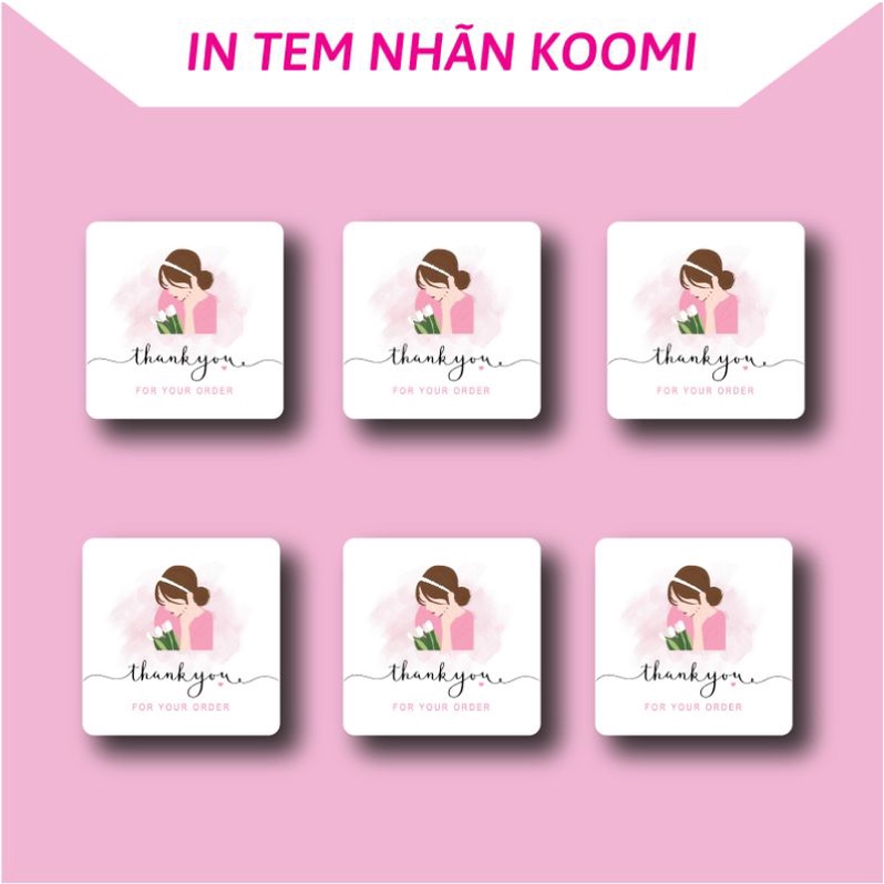 Tem dán/ Sticker cô gái Thank You 3cm