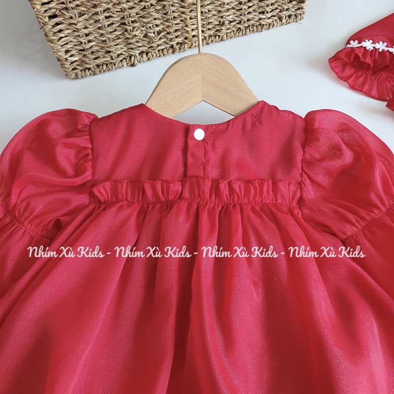 Body Váy Tơ Đỏ 𝐍𝐇𝐈́𝐌 𝐗𝐔̀ 𝐊𝐈𝐃𝐒 Cho Bé Gái Sơ Sinh, Đầy Tháng, Thôi Nôi, Sinh Nhật Chất Tơ Hàn Ánh Nhũ B050