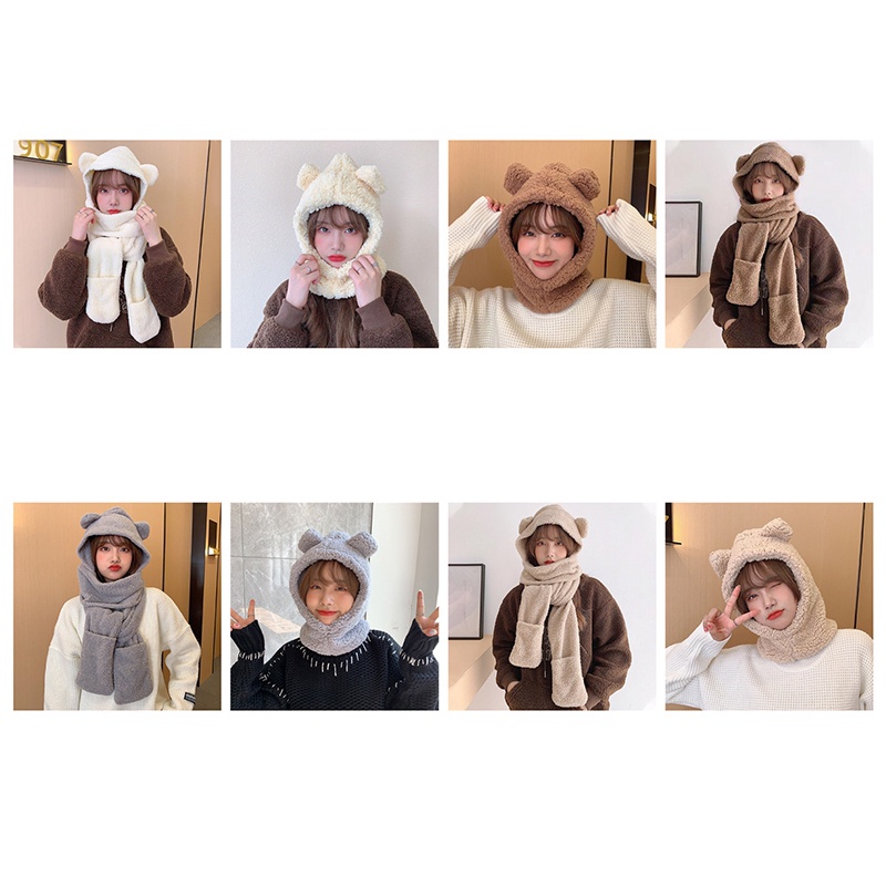 Ygt Mũ Beanie Màu Trơn Đính Tai Gấu Bông Dễ Thương Thời Trang Mùa Đông Cho Nữ