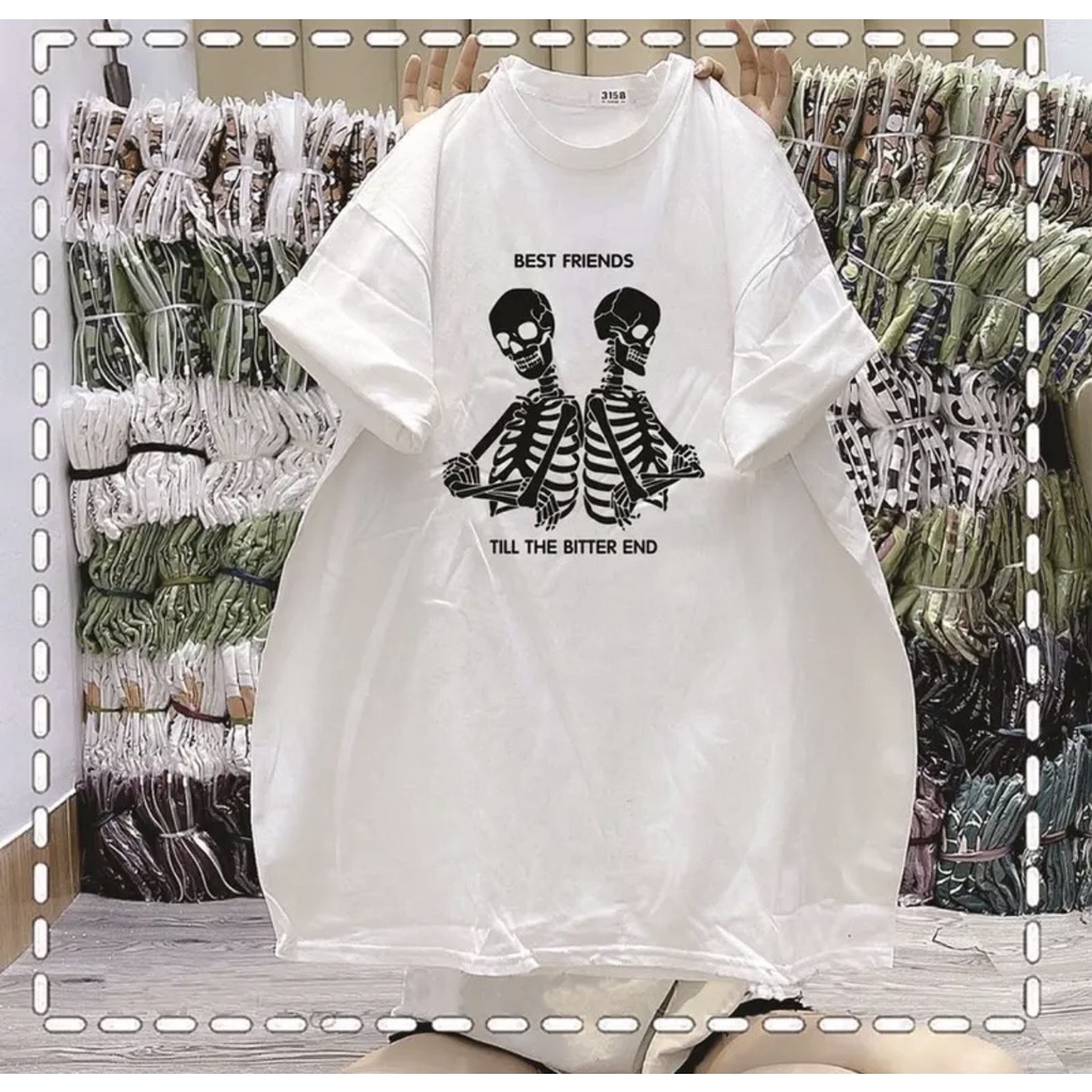 Áo thun nữ nam áo phông 3158 HANOVA chất liệu cotton form rộng in hình bộ xương