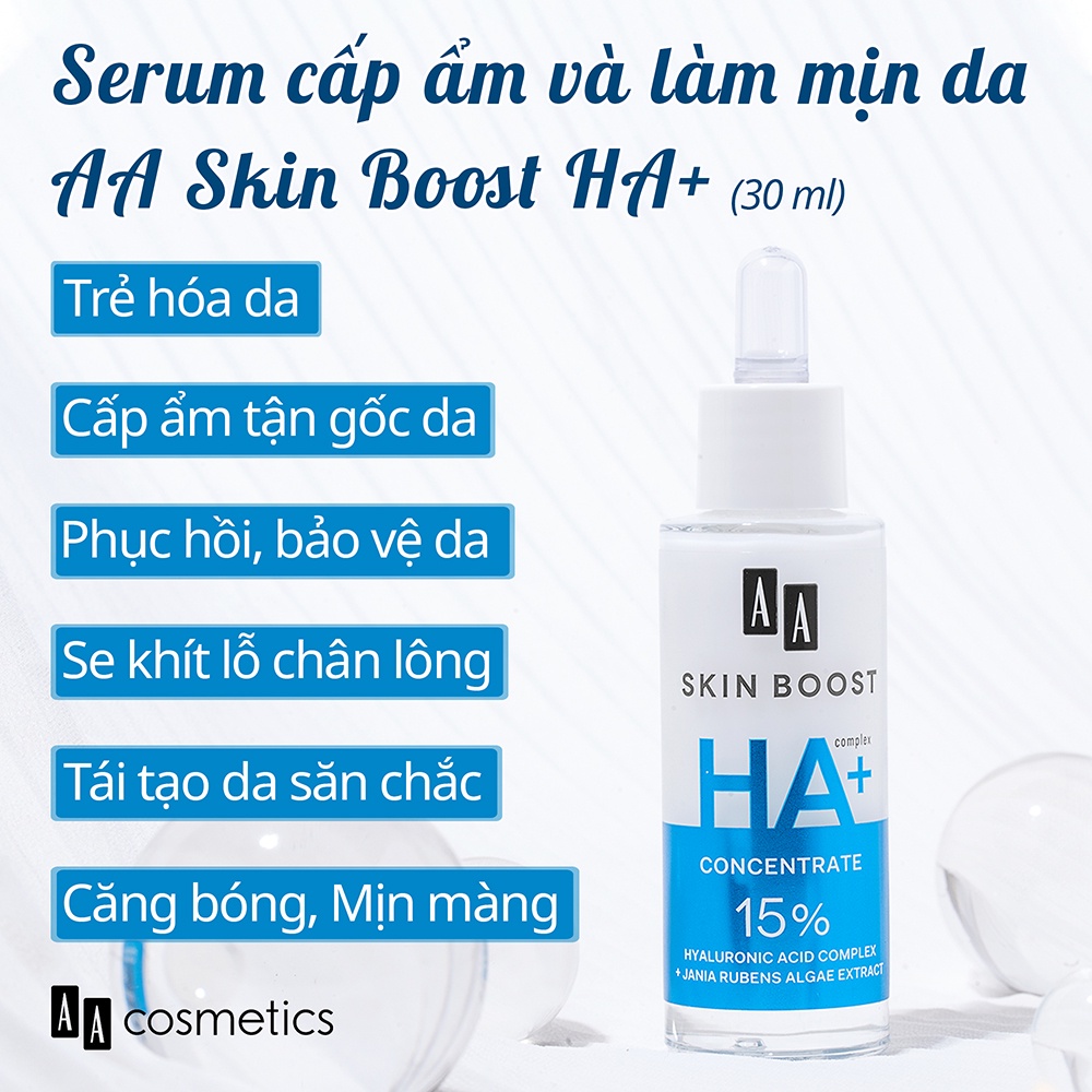 Serum Cấp Ẩm Và Làm Mịn Da HA+ AA Cosmetics Skin Boost HA+ Chính Hãng,Trẻ Hóa Sáng Mịn Hồi Phục Làn Da, Lọ 30ml - Dr. Nh