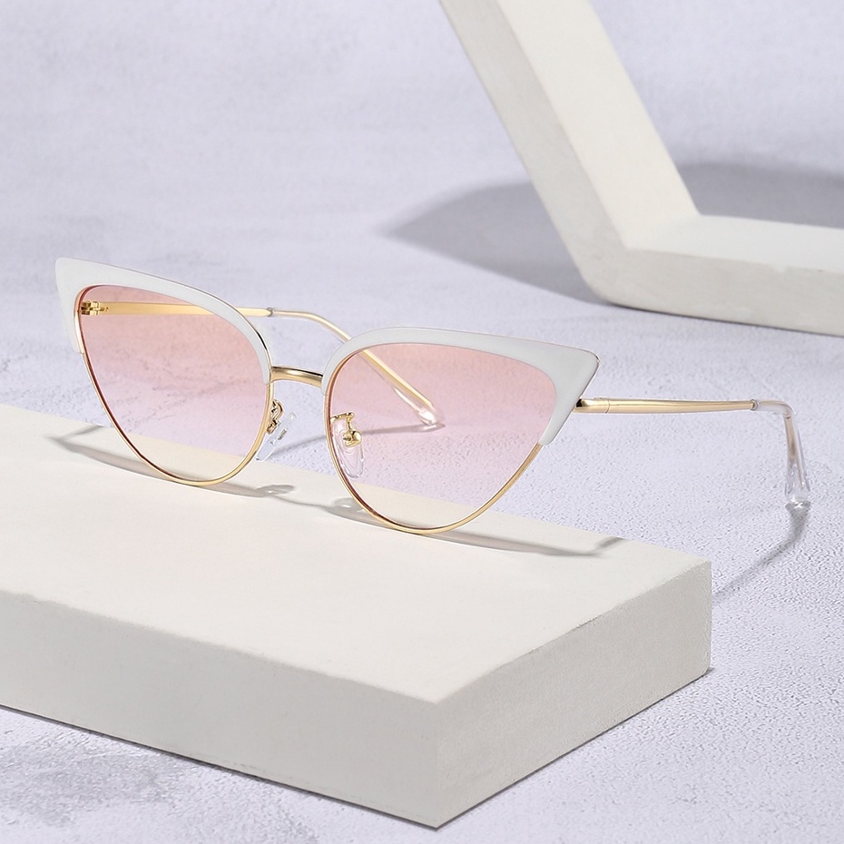 Hàng Sang Trọng [Hàng Sang Trọng] Kính Râm Mắt Mèo Gọng Kim Loại Thiết Kế Thời Thượng Cho Nữ