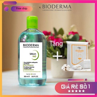 Nước Tẩy Trang Bioderma [ Tặng kèm bông tẩy trang] Crealine H2O Solution Micellaire Nắp Màu Xanh 500ml _ Monshop2022