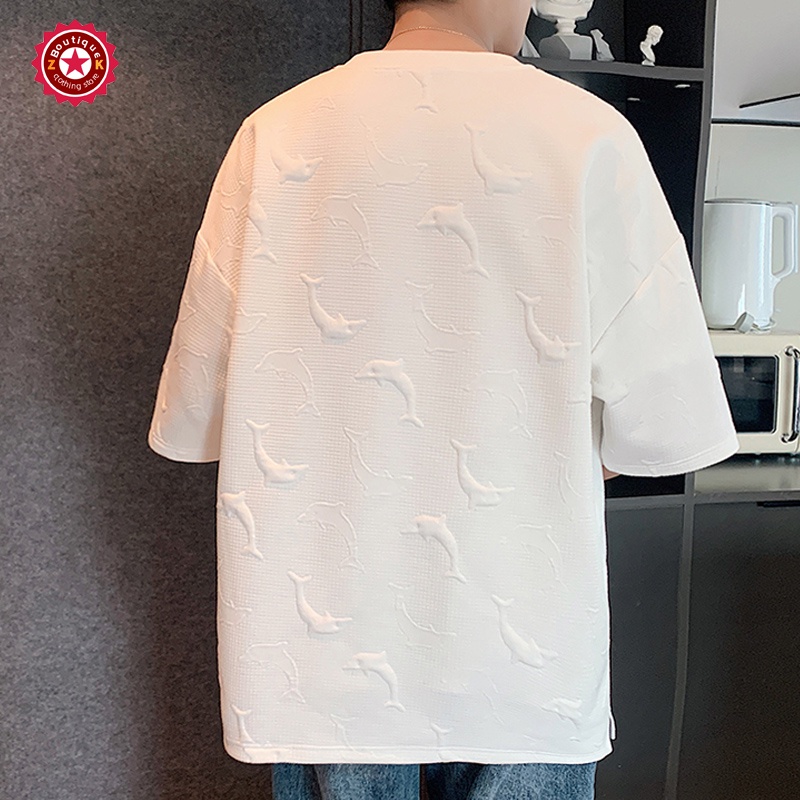 Áo Thun Tay Ngắn Cổ Tròn Dáng Rộng In Hình Cá Heo Thời Trang Mùa Hè Chất Lượng Cao Cho Nam Và Nữ