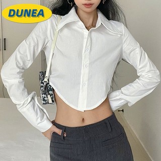 Áo sơ mi croptop DUNEA tay dài cổ polo thời trang cho nữ