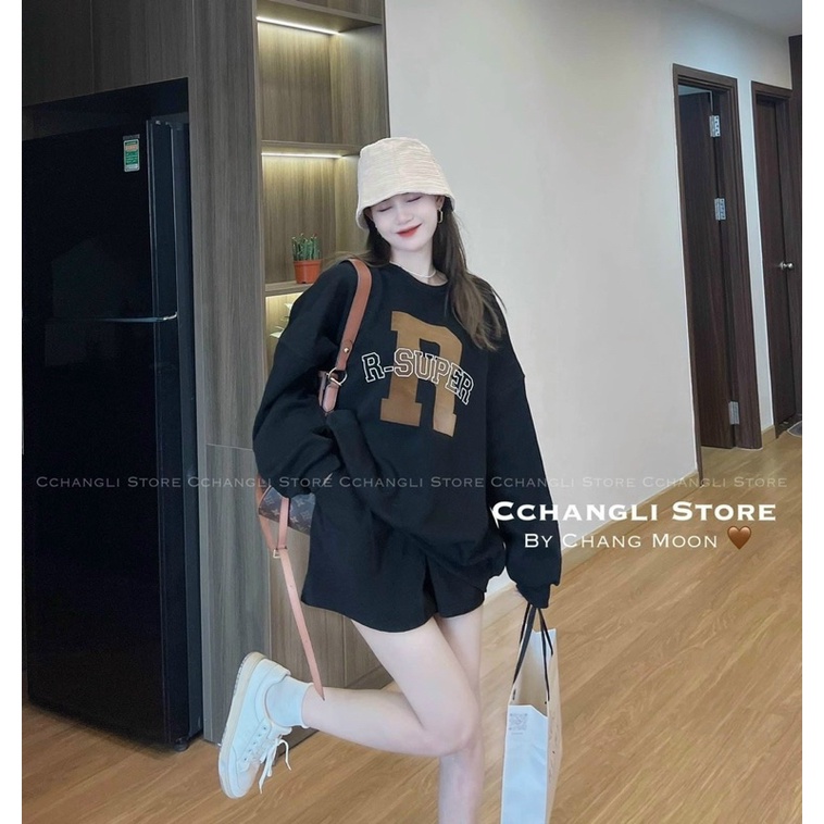 áo nỉ SWEATER cổ tròn tay bo tay dáng rộng in chữ R 3️⃣1️⃣5️⃣8️⃣