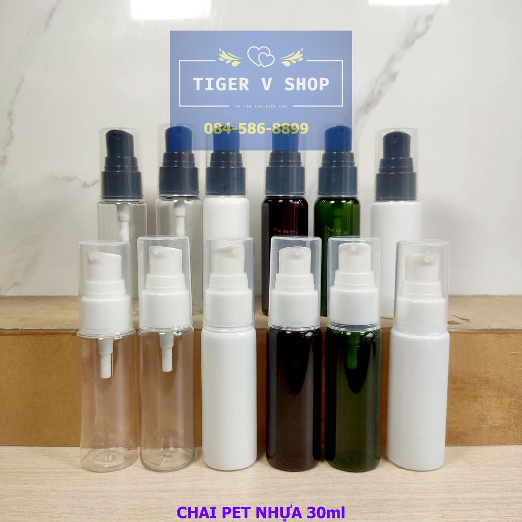 Chai nhựa pet 30ml vai tròn thân cứng và nắp vòi các loại