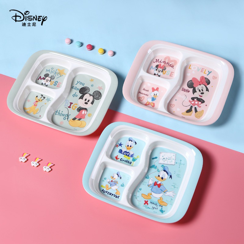 Khay ăn dặm nhựa melamine 3 ngăn Disney Mickey Minnie Dumbo Ariel cho trẻ em