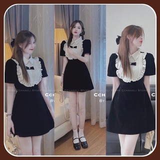 Đầm nhung D85 dáng ngắn xếp ly ngực