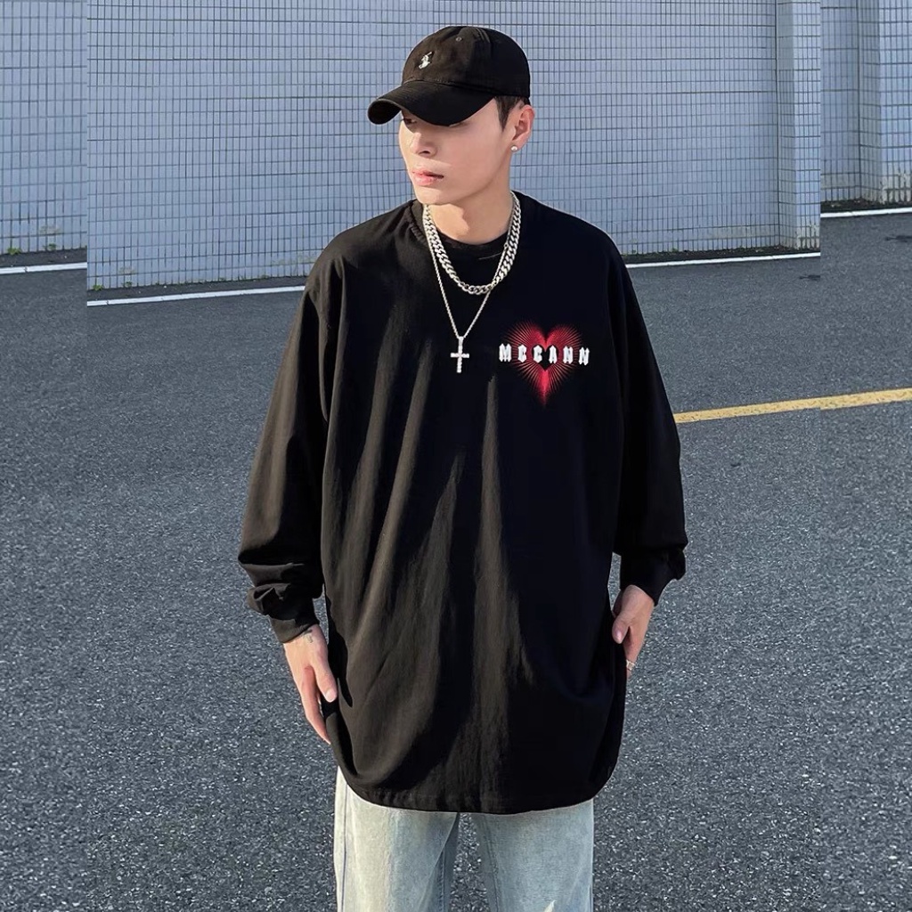 Áo sweater unisex CCANN, áo longtee dài tay họa tiết trái tim form rộng XESINU