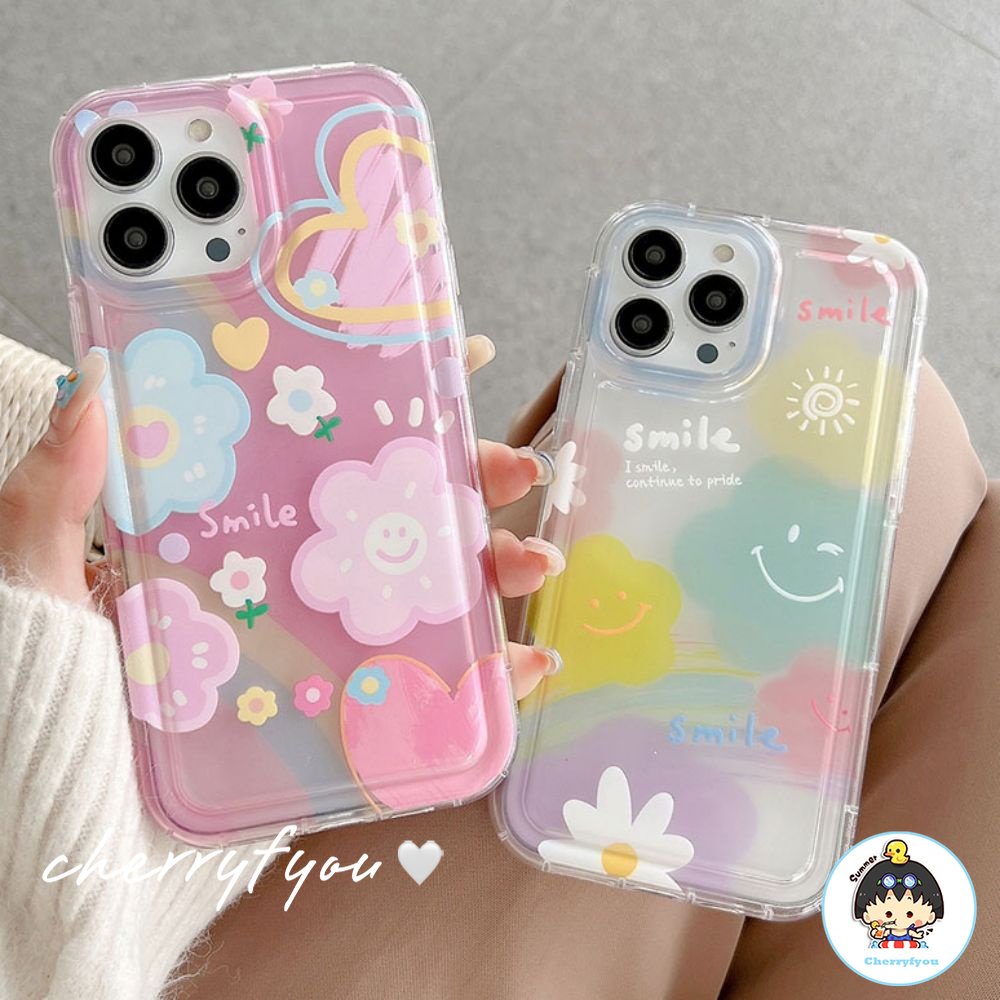 Ốp Điện Thoại TPU Mềm Trong Suốt Họa Tiết Hoa Mặt Cười Cho IPhone 11 12 13 14 Pro Max XS XR 7 8 Plus
