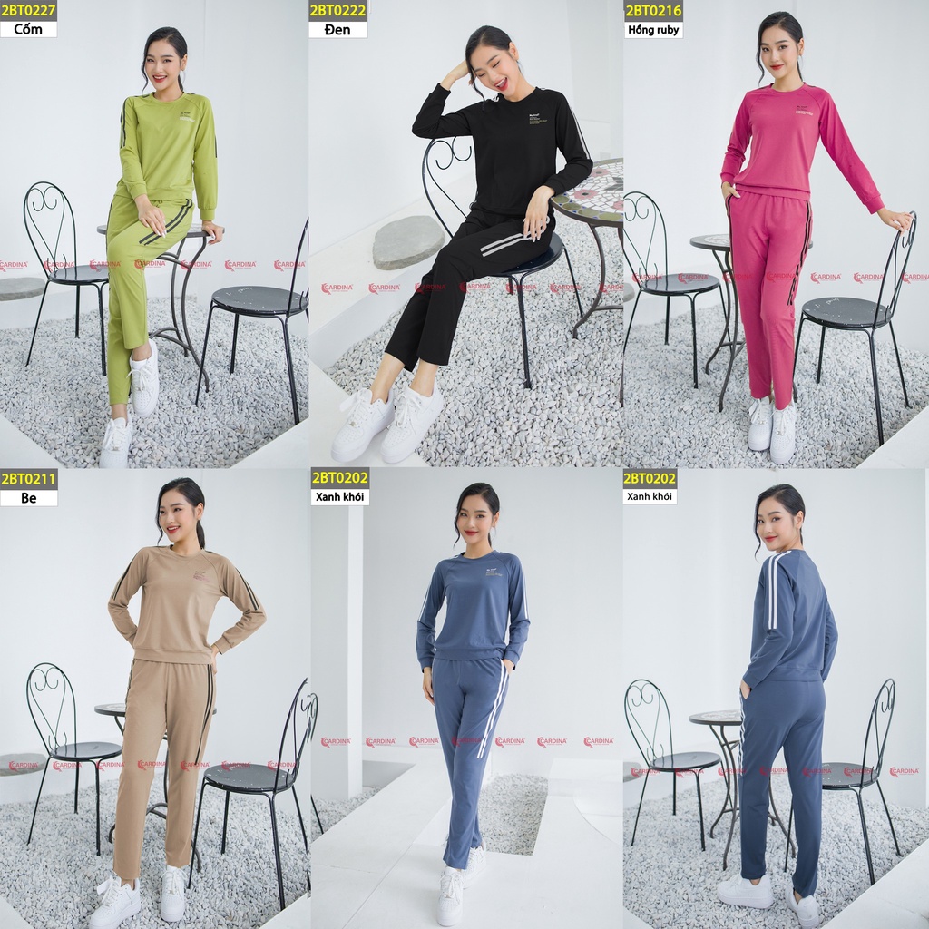 Bộ mặc nhà thu đông Cao Cấp 𝐂𝐀𝐑𝐃𝐈𝐍𝐀, Bộ quần Áo Dài tay vải Cotton Phong Cách Thể Thao Năng động Hình In Chữ Trẻ Trung