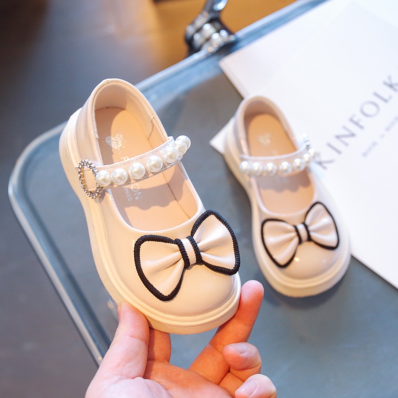 Giày Búp Bê Bé Gái Da Mềm, Giày Công Chúa Quai Ngang Đính Ngọc Khoá Dán Đính Nơ Viền Cho Bé 1-10 Tuổi