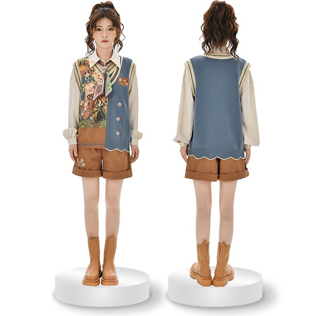 YAS0400-Set quần áo retro mùa thu SNBL