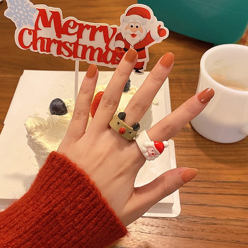Nhẫn Nhựa Hình Ông Già Noel / Tuần Lộc / Chuông Giáng Sinh Nhiều Màu Sắc Dễ Thương Cá Tính Làm Quà Tặng Giáng Sinh Cho Nữ