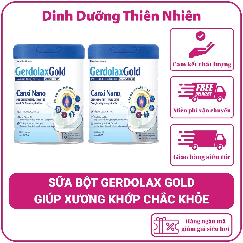 Sữa bột Gerdolax Gold Canxi Nano giúp xương khớp chắc khỏe cho người trưởng thành hộp 900g