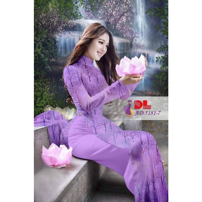 Vải may áo dài mẫu tím lục bình màu xinh, lụa ban mai hàng loại 1 cam kết vải đẹp
