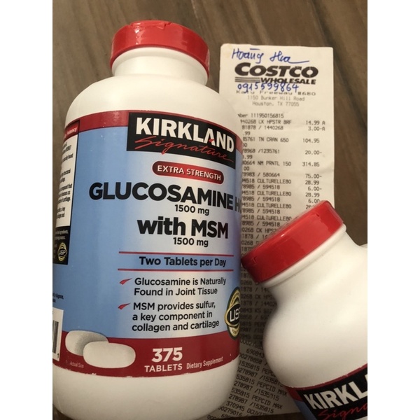 Viên uống Glucosamin HCL 1500mg With MSM 1500mg glucosamine Kirkland 375 Viên- Mẫu Mới