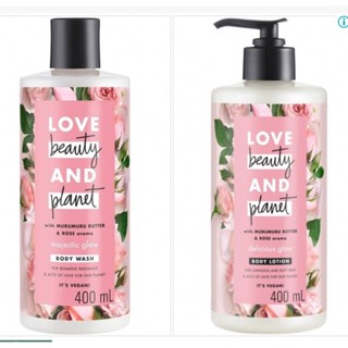 Combo Sữa tắm & Dưỡng thể Love Beauty And Planet Làm Sáng Da Delicious Glow với 100% tinh dầu hoa hồng Bulgaria 400ml