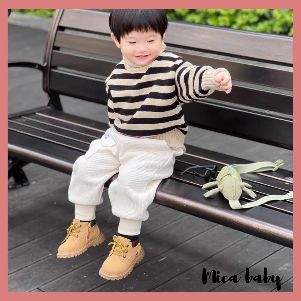 Áo len cao cổ cho bé họa tiết sọc dọc phong cách Hàn Quốc đáng yêu QA58 Mica baby