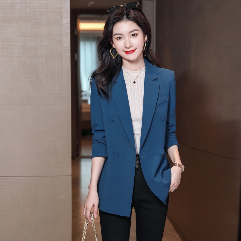 Áo Khoác Vest Màu Xanh Dương Đa Năng Thời Trang Xuân Thu 2023 Mới Cho Nữ