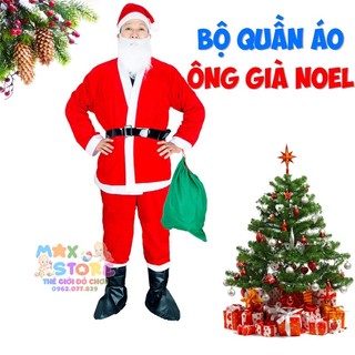 Bộ quần áo ông già Noel,bà già noel, váy noel, bộ trang phục noel người lớn (cỡ 48-90kg) 7 chi tiết