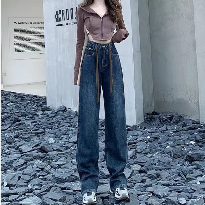 Quần Jeans Nữ Dài Lưng Cao Ống Rộng Thời Trang Hàn