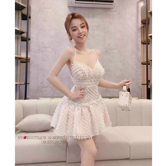 Váy đầm nữ 2 dây quyến dũ cực xinh phối xô lông ( có mút ngực ) họa tiết nhiều màu trẻ trung sang chảnh