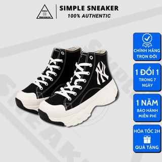 Giày MLB NY Chunky High Chính Hãng 💙SIMPLE SNEAKER💙 MLB Chunky High New York Yankees Màu Đen Đế Cao 6cm [ 32SHU1111-50L]