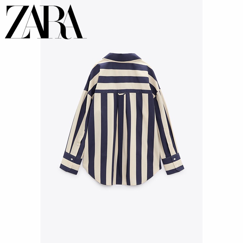 Zara Áo Sơ Mi Dáng Rộng Hoa Văn Kẻ Sọc Thời Trang Mùa Thu Đông Dành Cho Nữ