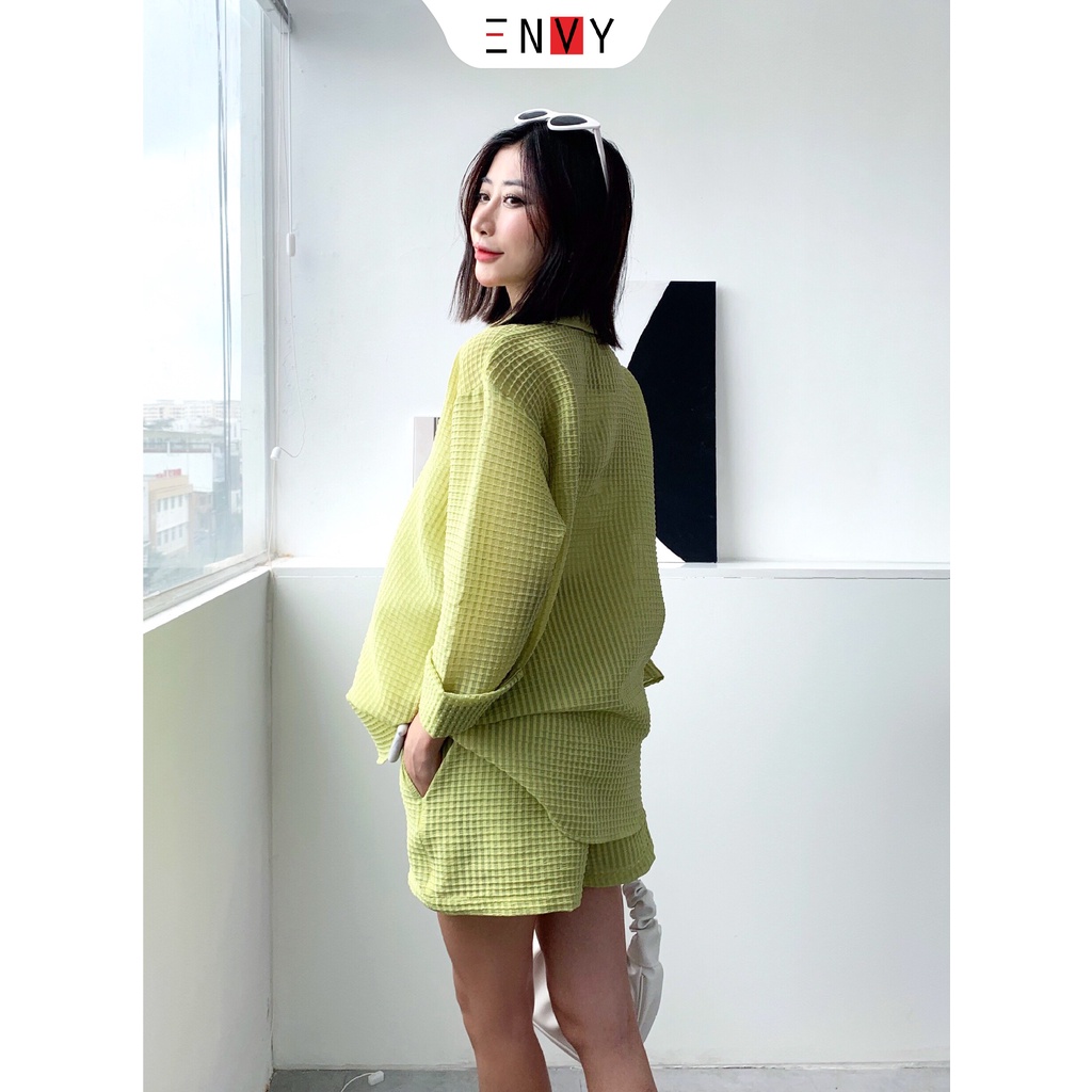 Set sơ mi tay dài và quần short cá tính ENVY SE49 chất tơ nhẹ thoáng