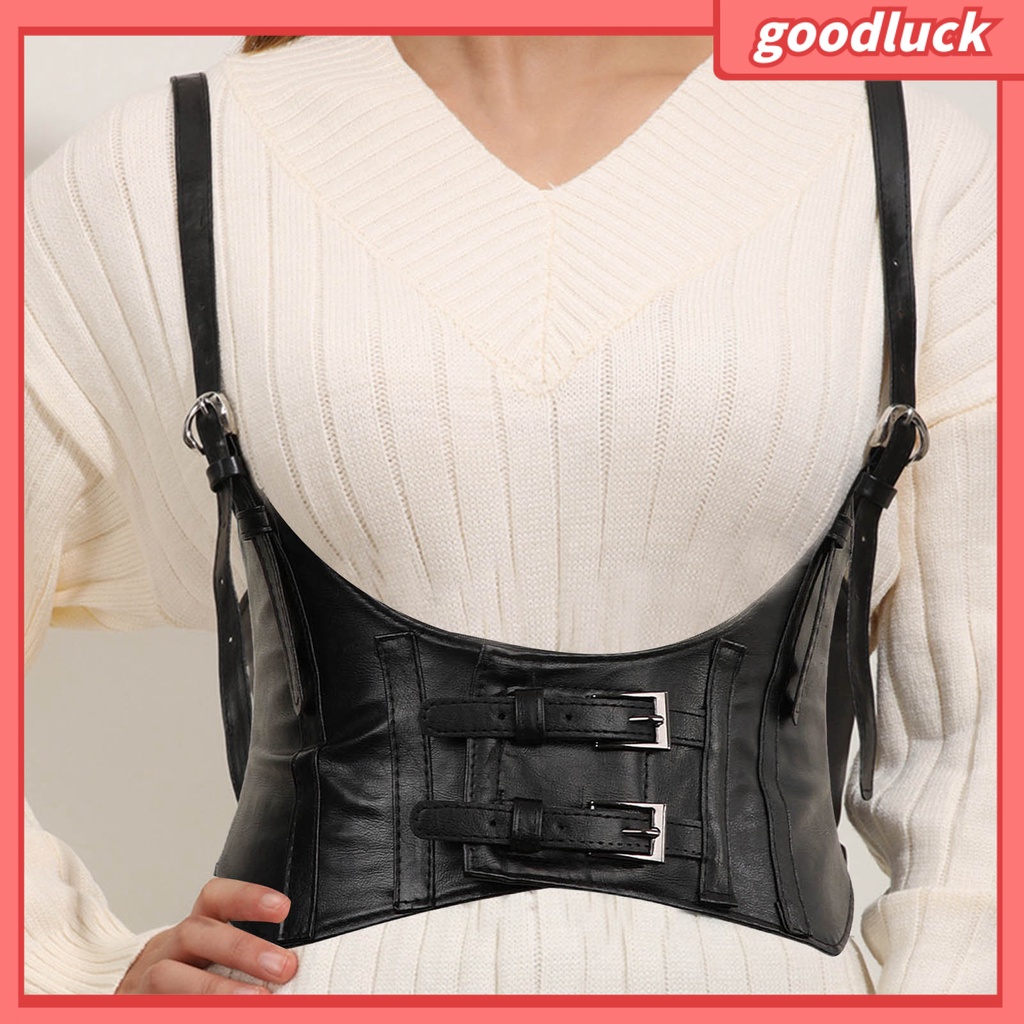 < Luck > Áo Nịt Ngực Giả Da Siêu Rộng Cài Hai Hàng Nút Kiểu Đường Phố