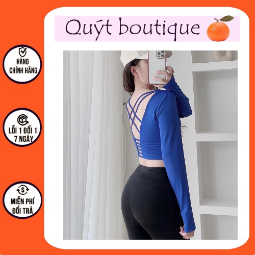 Áo tập gym, áo tập yoga nữ croptop tay dài dây lưng đan chéo, có mút ngực mềm mại S022 | Quýt Boutique Đồ Tập Gym Yoga