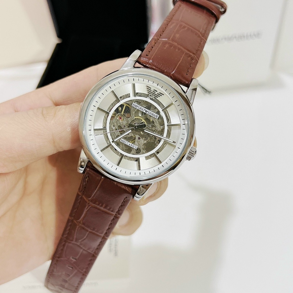 Đồng Hồ Nam Armani Dây Da Máy Cơ Automatic Cao Cấp Khung Thép Chống Gỉ Sét