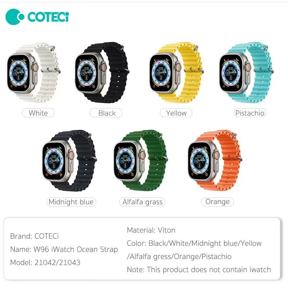 dây Silicone Ocean Loop cho Smartwatch Ultra 49mm , Series 1/2/3/4/5/6/SE/7 Size 38/40/41/42/44/45mm chính hãng Coteetci