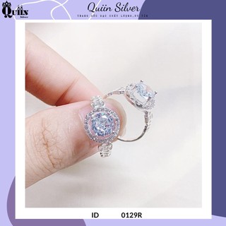 Nhẫn bạc ta, bạc s925 quiin - mặt hình tròn cạnh kim t i ề n dành cho nữ 0129r