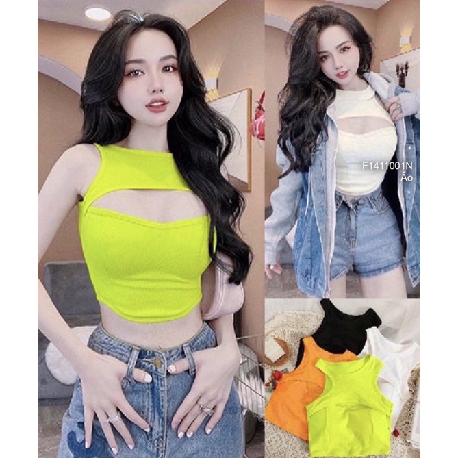 Áo thun croptop màu khoét ngực cổ tròn sát nách TT1411