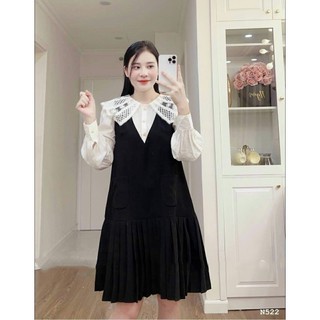 Váy bầu Công Sở Thu Đông Thiết Kế Cổ Ren Đẹp Sang Chảnh Freesize Dưới 70kg