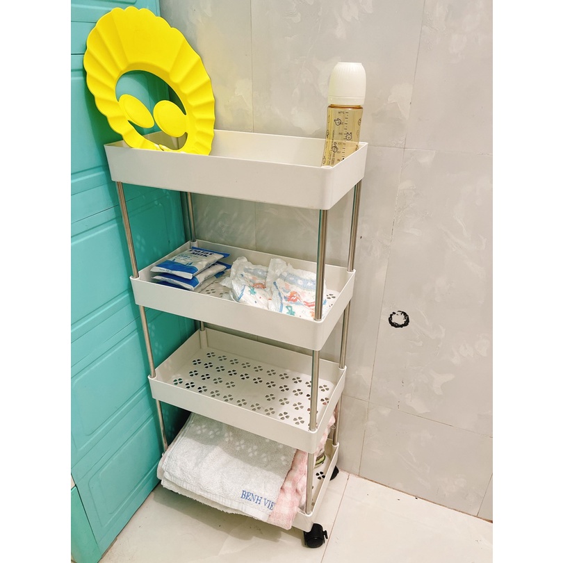 Kệ Đựng Đồ Đa Năng 4 Tầng Khung Inox Có Bánh Xe