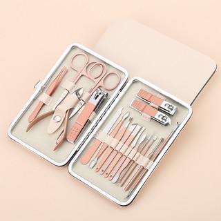 Bộ bấm móng, chăm sóc móng, kìm dũa móng Nail Care 18 Món - Màu Hồng