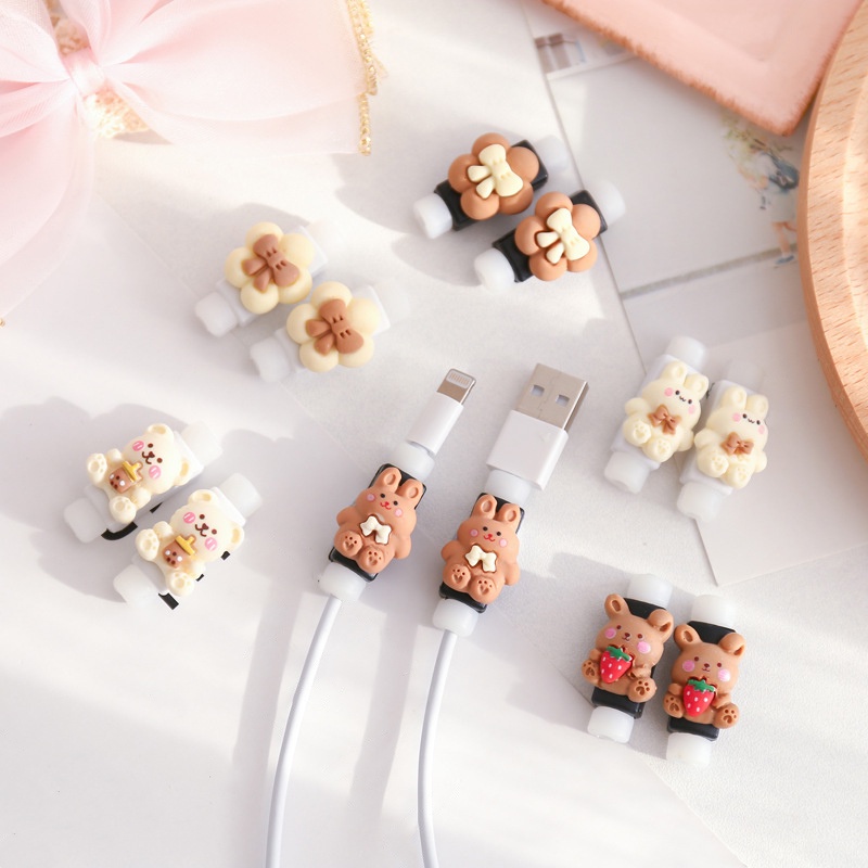 Set 2 Phụ Kiện Bảo Vệ Dây Cáp Chống Đứt Hình Ly Cà Phê Hoạt Hình Dễ Thương