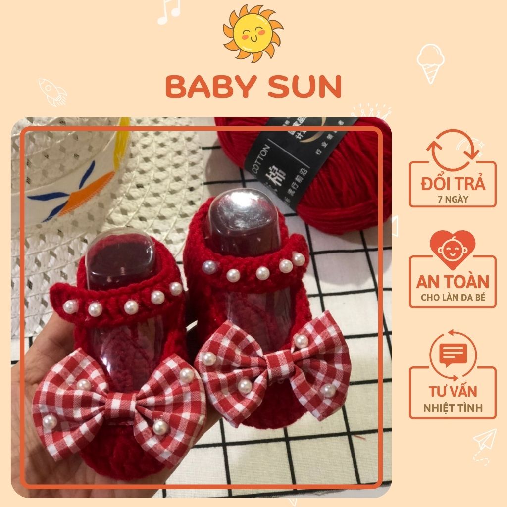 Giày cho bé gái 1 tuổi BABY SUN chất liệu len dành cho trẻ sơ sinh cute công chúa BS47