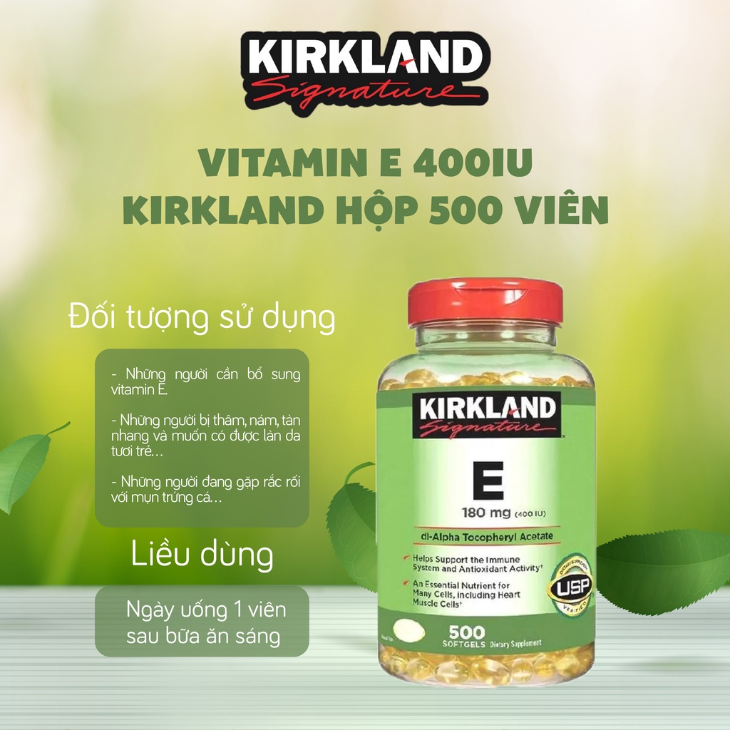 Vitamin E Kirkland Signature 400 IU của Mỹ lọ 500 viên hỗ trợ làm đẹp, dưỡng ẩm cho da