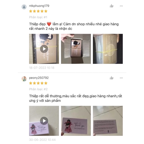 Combo 100 thiệp cảm ơn 2 mặt, card thank you cho shop tặng khách hàng