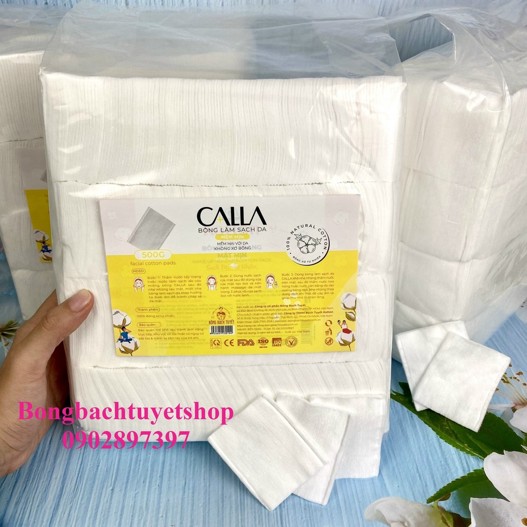 Bông Tẩy Trang Bề Mặt Mịn CALLA Beauty gói 500gr size 5x6cm - Bông Tẩy Trang CALLA Bề Mặt Mịn Bông Bạch Tuyết