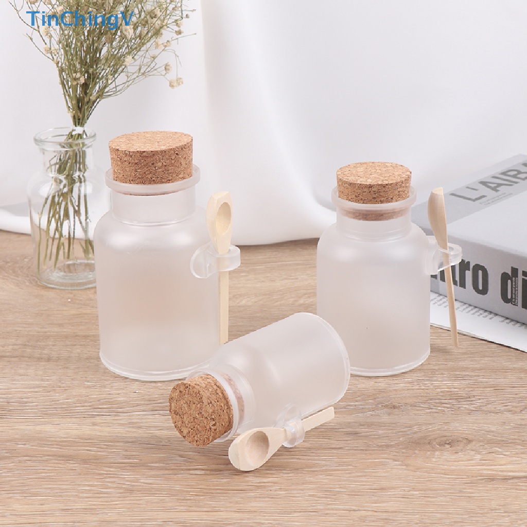 Lọ Nhựa Rỗng Đựng Muối Tắm / Kem / Mỹ Phẩm Có Nút Bần Và Muỗng