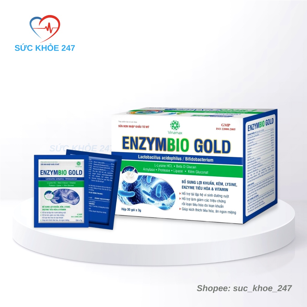 Men Tiêu Hóa ENZYMBIO GOLD - Bổ Sung Lợi Khuẩn, Kẽm, Enzyme Tiêu Hóa & Vitamin Giúp kích Thích Ăn Ngon Hộp 30 Gói