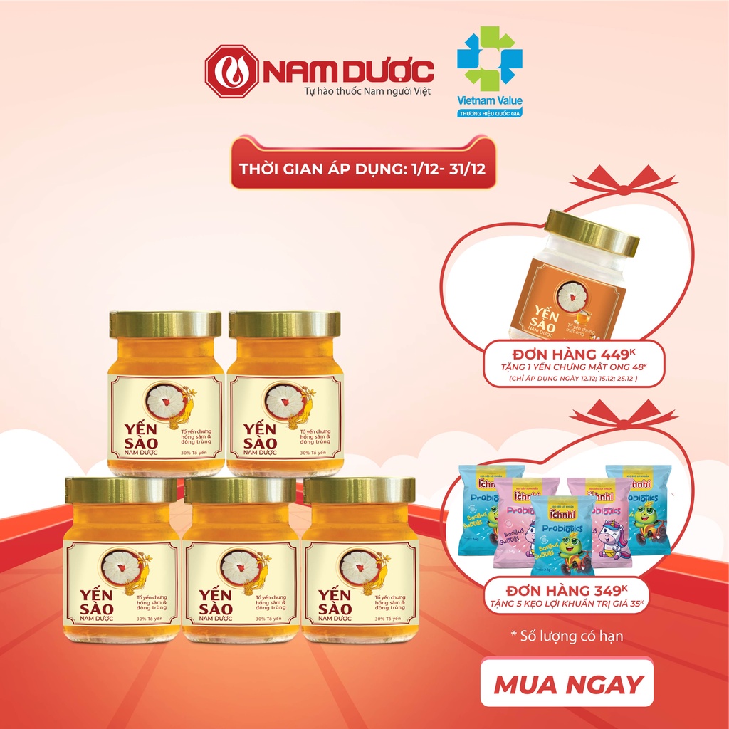 Yến sào Nam Dược lọ 70ml tổ yến chưng hồng sâm đông trùng hạ thảo bồi bổ, tăng sức đề kháng