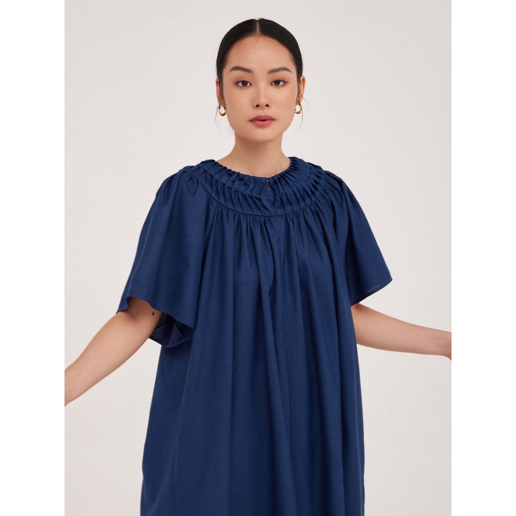 Đầm cotton xoè Mauve Pleated neck dress