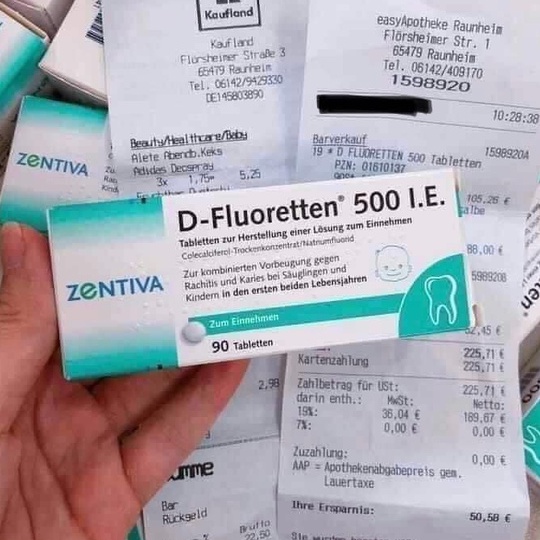 (D3 Đức dạng viên) Vitamin D Flouretten 500i.e của Đức cho trẻ sơ sinh